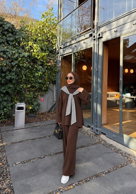 HR-3222H&R ButikPW- Nisal Atkılı Oysh Takım Kahverengi
