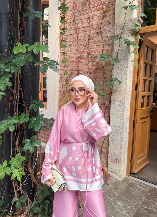 HR-1218H&R ButikPw- Nugül Etnik Desenli Takım Pembe