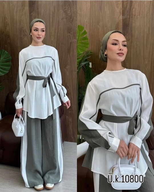 HR-0886H&R ButikPW- Zilana Çizgi Detaylı Takım Haki