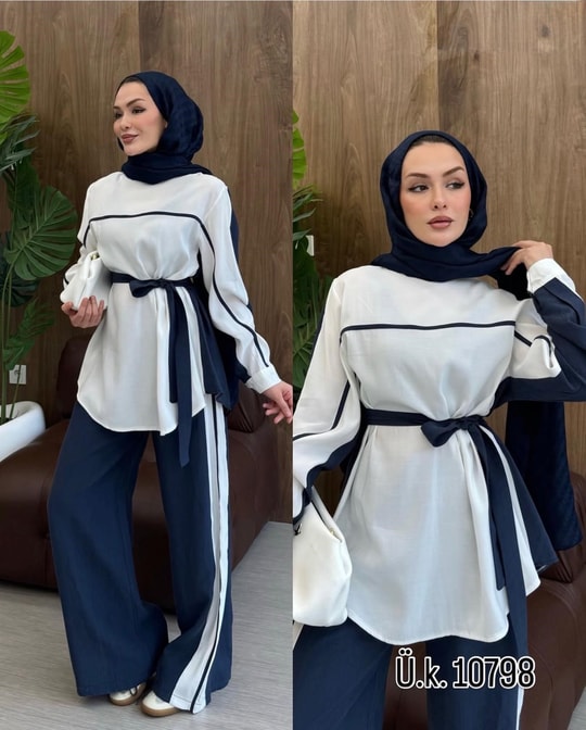 HR-0885H&R ButikPW- Zilana Çizgi Detaylı Takım Lacivert