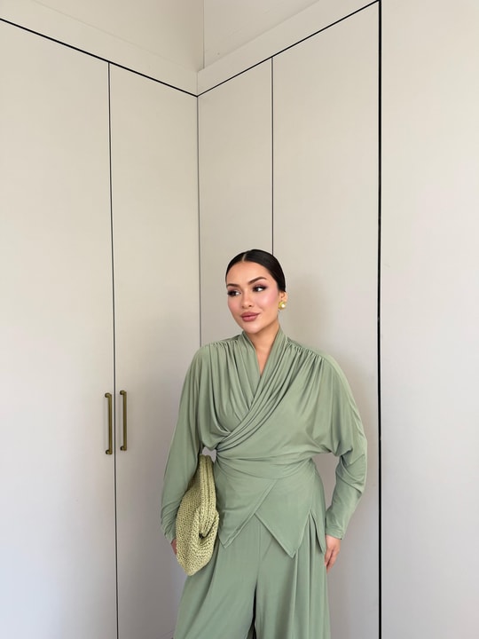 HR-1451H&R ButikQas - Fisa Ön Büzgülü Sandy Takım Haki