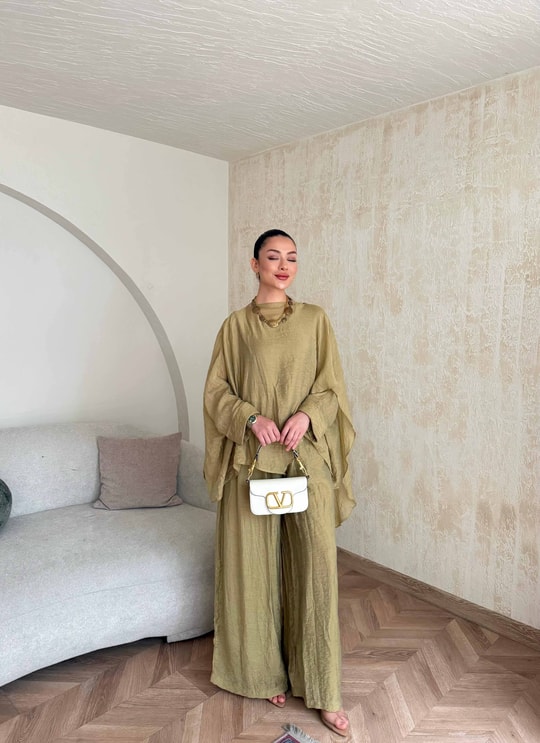 HR-0831H&R ButikQas- Kewa Pantolunlu Takım Yağ Yeşilii