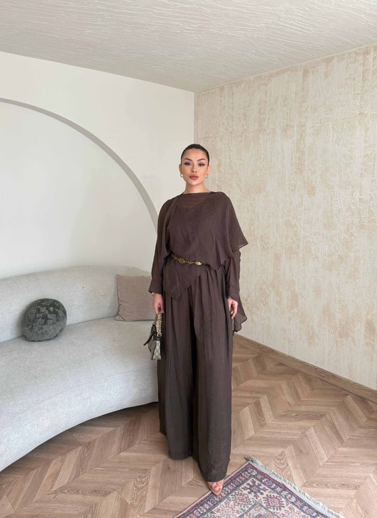 HR-0831H&R ButikQas- Kewa Pantolunlu Takım Acı Kahve