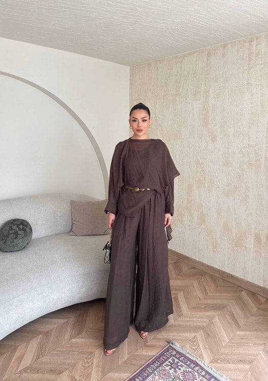 HR-0831H&R ButikQas- Kewa Pantolunlu Takım Acı Kahve