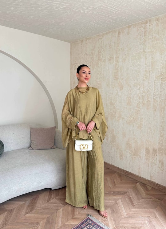 HR-0831H&R ButikQas- Kewa Pantolunlu Takım Yağ Yeşilii