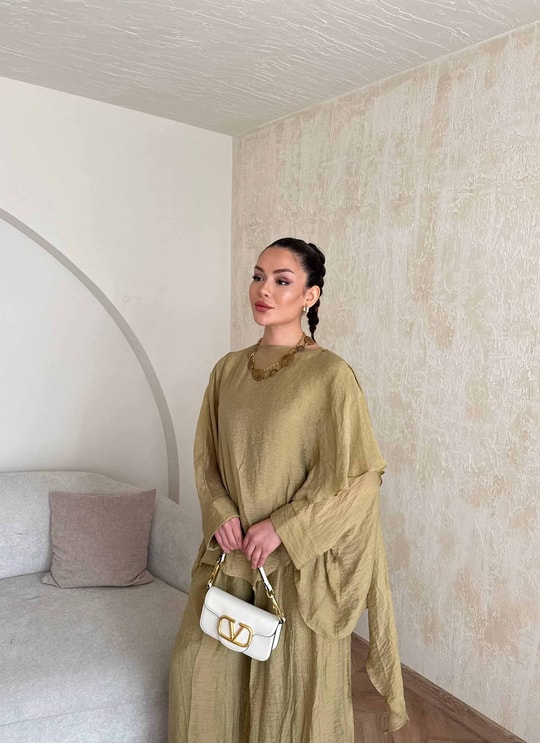 HR-0831H&R ButikQas- Kewa Pantolunlu Takım Yağ Yeşilii