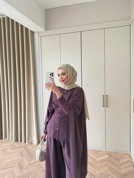 HR-0689H&R ButikQu-Lai Pelerin Detaylı Takım Mürdüm