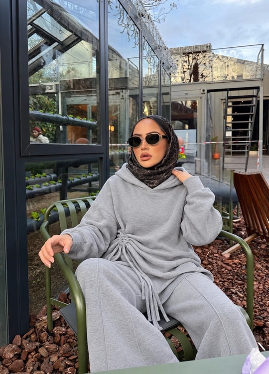 HR-3217H&R ButikQu- Mina Büzgülü Eşofman Takımı Gri