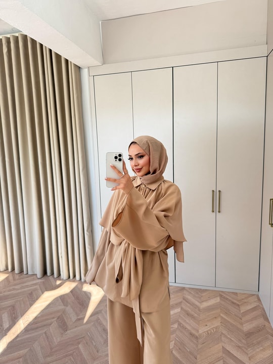 HR-1243H&R ButikQu- Robe Modal Takım Bej