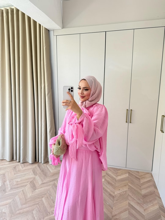 HR-1249H&R ButikQu- Seval Modal Etekli Takım Pembe