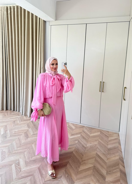 HR-1249H&R ButikQu- Seval Modal Etekli Takım Pembe