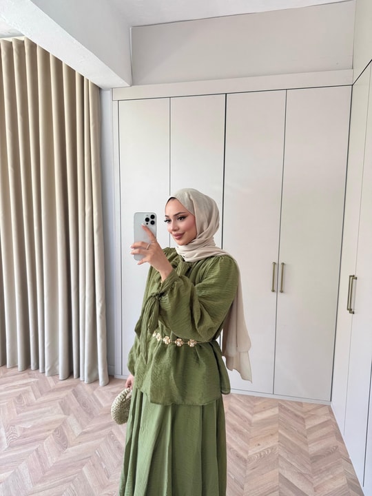 HR-1249H&R ButikQu- Seval Modal Etekli Takım Yeşil