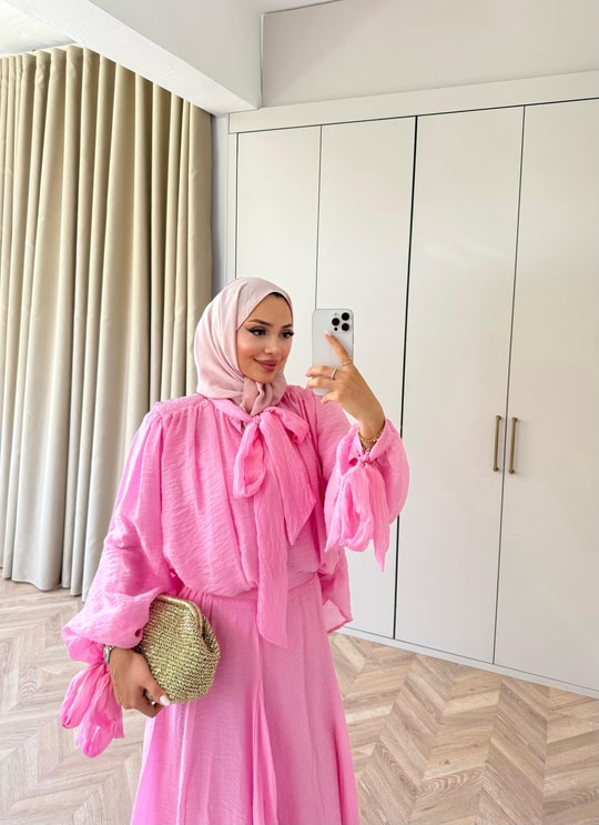 HR-1249H&R ButikQu- Seval Modal Etekli Takım Pembe