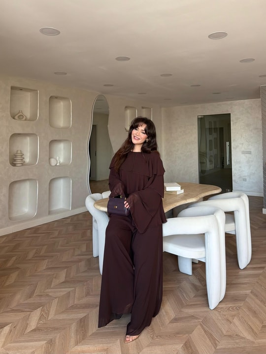 HR-1368H&R ButikQu - Şiza Üst Kat Kat Şifon Takım Acı Kahve