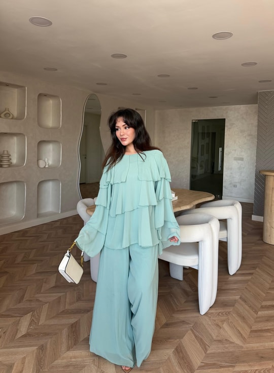 HR-1369H&R ButikQu - Şiza Üst Kat Kat Şifon Takım Mint
