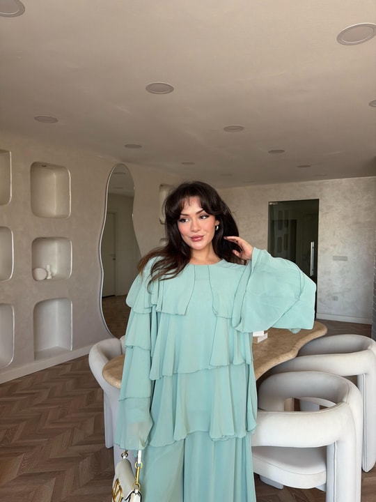 HR-1367H&R ButikQu - Şiza Üst Kat Kat Şifon Takım Mint