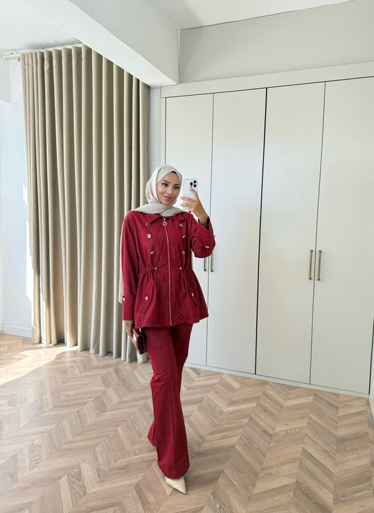 HR-3027H&R ButikQu- Weqa Kot Takım Kırmızı