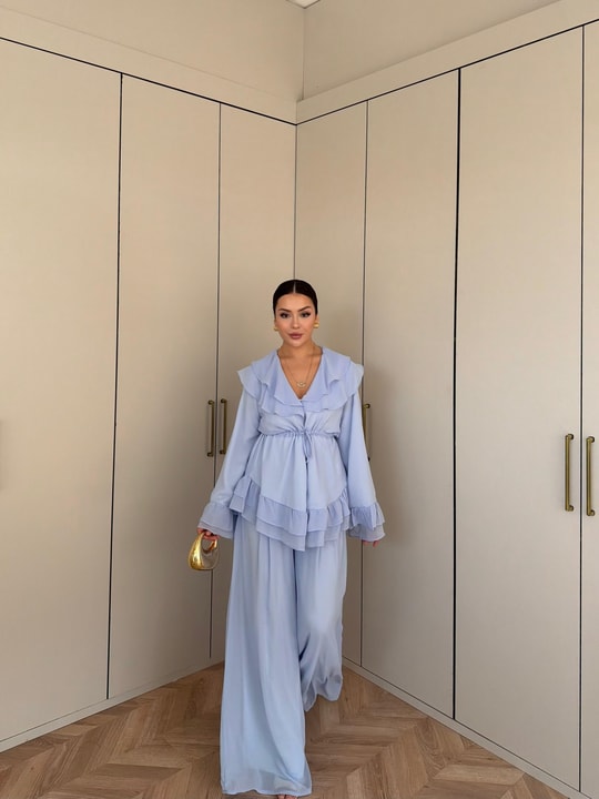 HR-2728H&R ButikRu - Rüla Şifon Takım Bebe Mavi