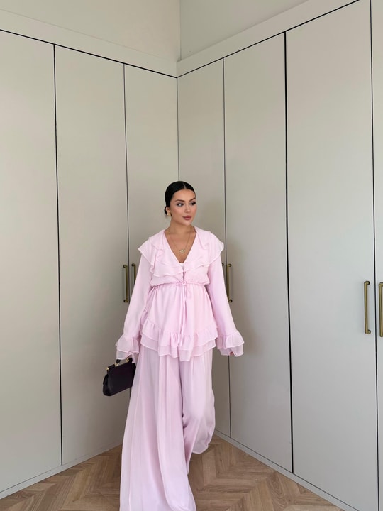 HR-2728H&R ButikRu - Rüla Şifon Takım Pembe