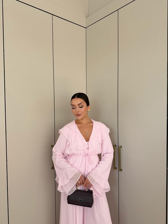 HR-2728H&R ButikRu - Rüla Şifon Takım Pembe