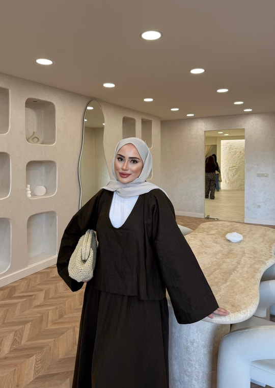 TAKM-2018H&R ButikSimge Keten Etekli Takım Kahverengi