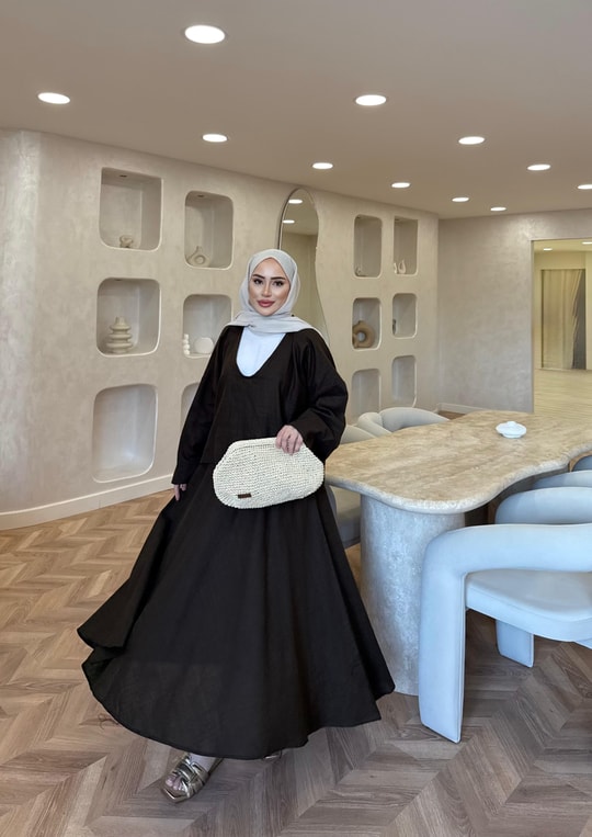 TAKM-2018H&R ButikSimge Keten Etekli Takım Kahverengi