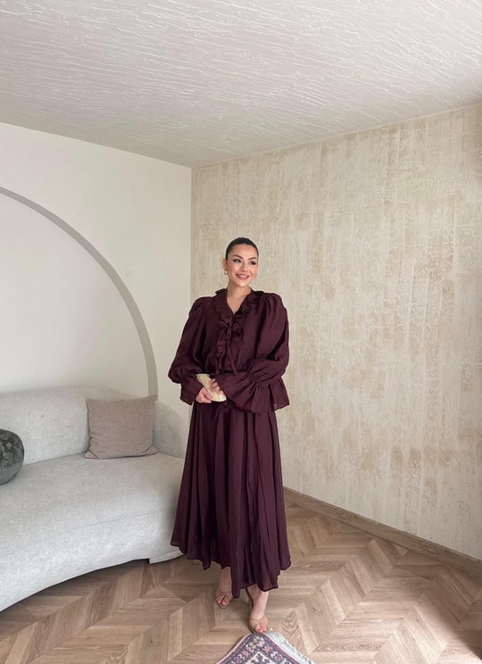 HR-0818H&R ButikSov- Dela Etekli Takım Bordo