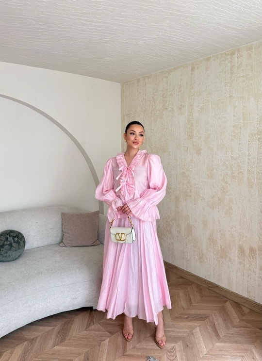 HR-0818H&R ButikSov- Dela Etekli Takım Pembe