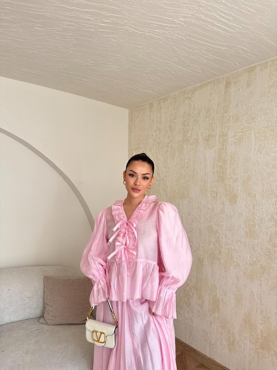 HR-0818H&R ButikSov- Dela Etekli Takım Pembe