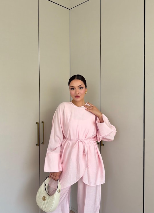 HR-1454H&R ButikSov- Ejal Ön Bağlamalı Takım Pembe