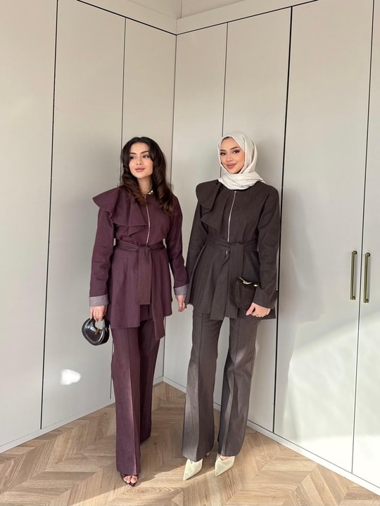 HR-1160H&R ButikSov- Ön Fermuarlı Kot Takım Mürdüm