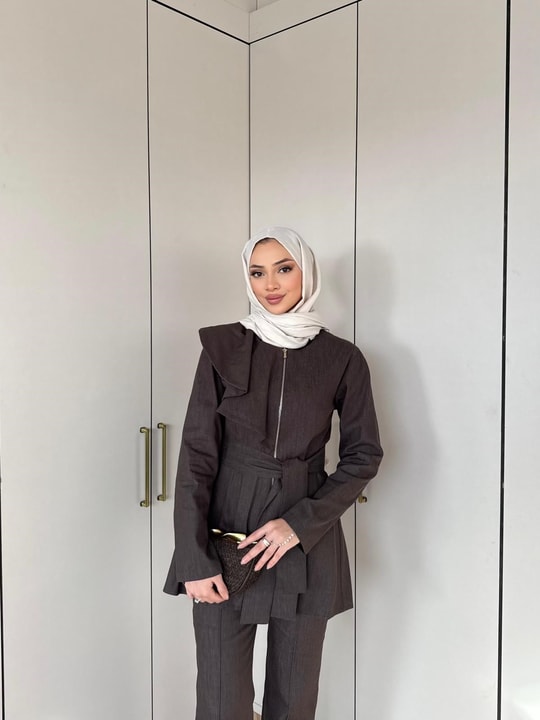 HR-1160H&R ButikSov- Ön Fermuarlı Kot Takım Acı Kahve