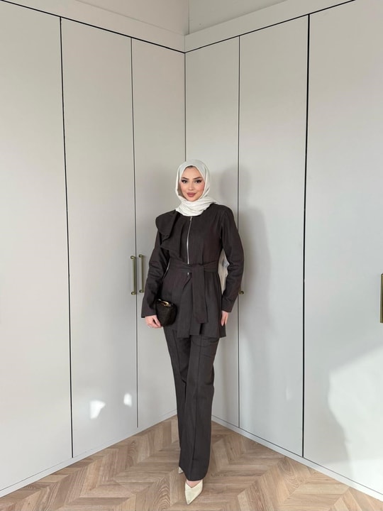 HR-1160H&R ButikSov- Ön Fermuarlı Kot Takım Acı Kahve