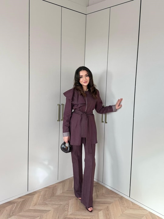 HR-1160H&R ButikSov- Ön Fermuarlı Kot Takım Mürdüm