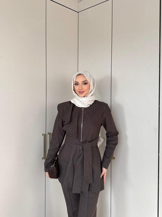 HR-1160H&R ButikSov- Ön Fermuarlı Kot Takım Acı Kahve