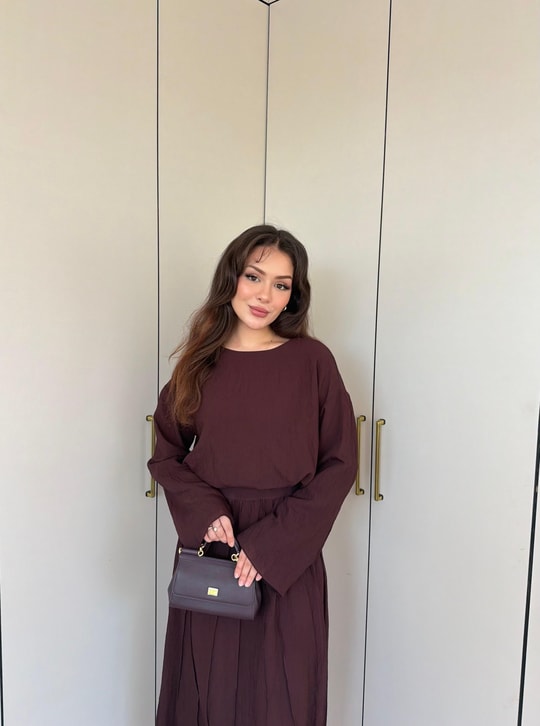 HR-1339H&R ButikTb - 3347 Eylül vual Etekli Takım Mürdüm