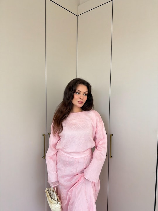HR-1339H&R ButikTb - 3347 Eylül vual Etekli Takım Pembe