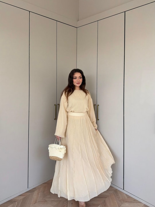 HR-1339H&R ButikTb - 3347 Eylül vual Etekli Takım Bej