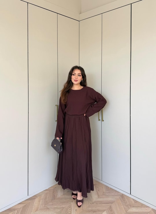 HR-1339H&R ButikTb - 3347 Eylül vual Etekli Takım Mürdüm
