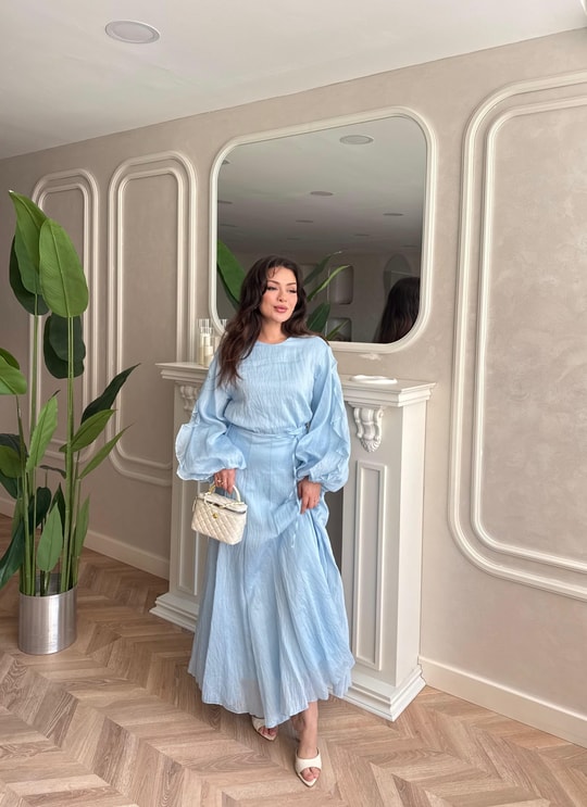 HR-1326H&R ButikTb - 4502 Alewi Kolu Fırfırlı Vual Etekli Takım Bebe Mavi