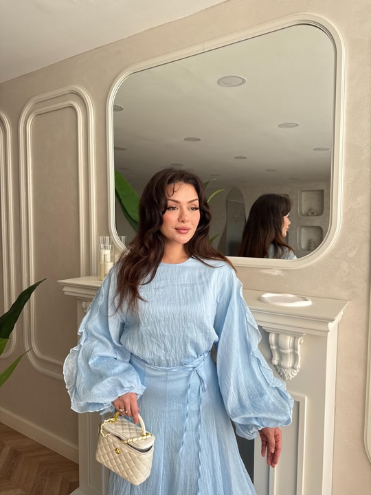 HR-1326H&R ButikTb - 4502 Alewi Kolu Fırfırlı Vual Etekli Takım Bebe Mavi