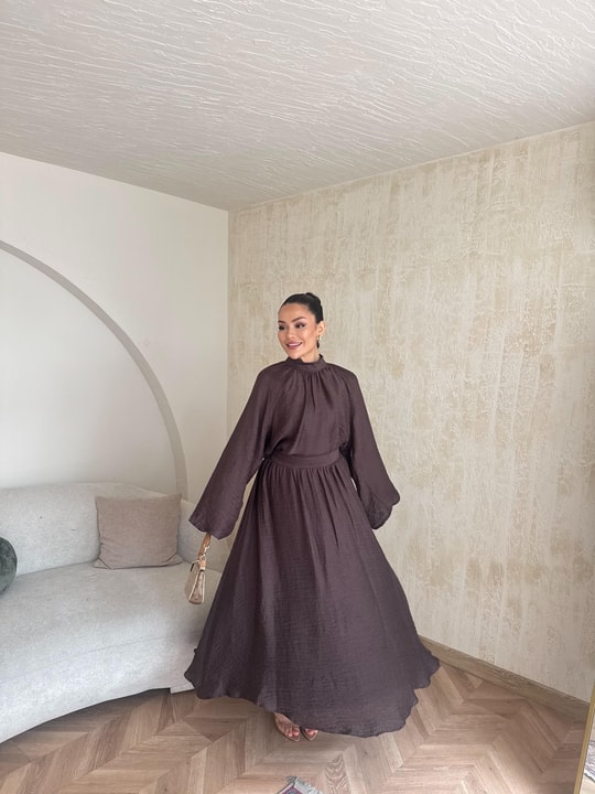 HR-0837H&R ButikTB - Asni Etekli Takım Acı Kahve