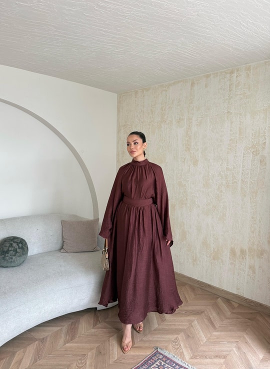 HR-0837H&R ButikTB - Asni Etekli Takım Bordo