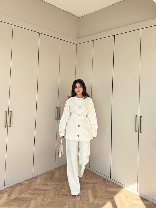 TAKM-2349H&R ButikTB-Besla Gold Düğmeli Takım Beyaz