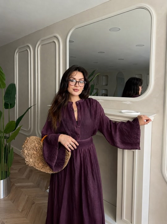 HR-1325H&R ButikTB - Elida Ön Düğmeli Etekli Takım Mürdüm