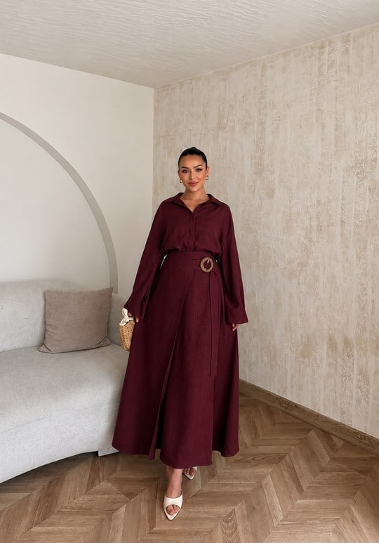 HR-1374H&R ButikTB - Etas Keten Etekli Takım Bordo