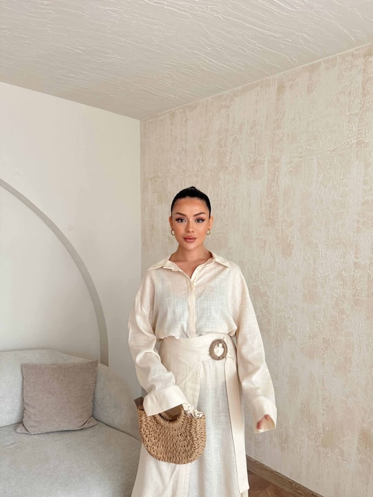 HR-0824H&R ButikTB - Etas Keten Etekli Takım Ekru