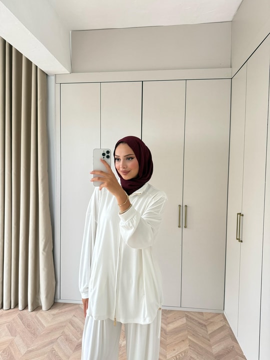HR-3014H&R ButikTb- Ewil Fermuarlı Oysh Takım Beyaz