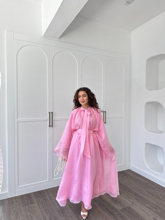 HR-1308H&R ButikTb - Fibela Ön Bağlamalı Etekli Takım Pembe