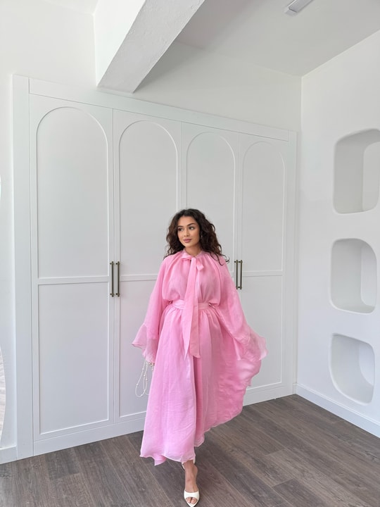 HR-1308H&R ButikTb - Fibela Ön Bağlamalı Etekli Takım Pembe